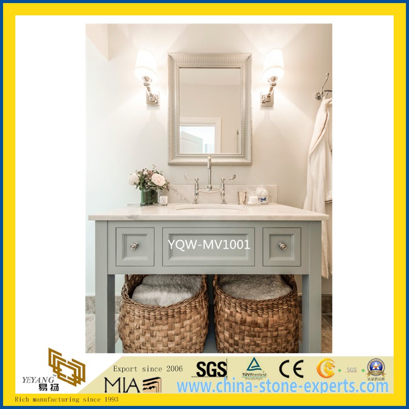 White Custom Cultured Marble Vanity Tops For Bathroom
